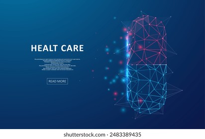 Abstract polygonal wireframe pill. Medical concept of health care technology. Graphic concept for your design