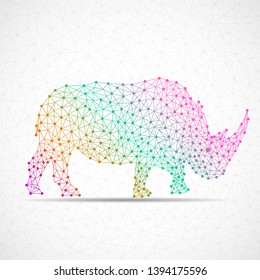 Abstract polygonal wireframe rhinoceros of points and lines