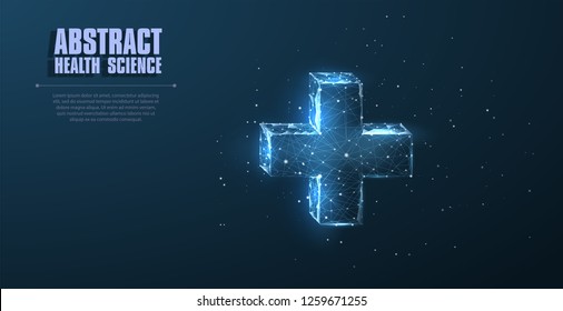 Abstract polygonal wireframe vector abstract tech health care innovation concept background. Plus digital technology concept modern medical technology- stock vector
