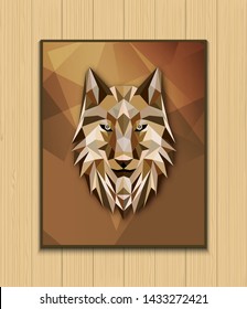 Abstract polygonal wolf head design on brown background