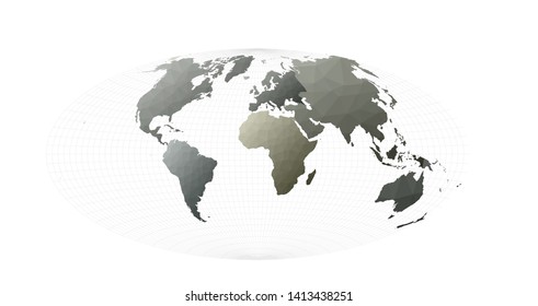 Abstract polygonal world map in Aitoff projection.  Modern vector illustration.