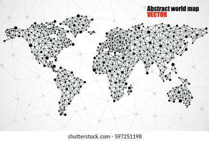 Abstract polygonal world map with dots and lines, network connections