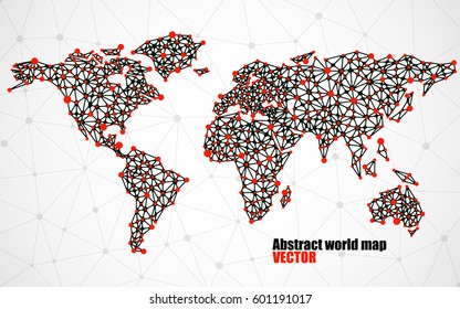 Abstract polygonal world map with dots and lines, network connections