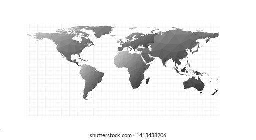 Abstract polygonal world map with equirectangular projection, vector illustration.