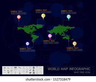 Abstract polygonal world map with points, Design business concept timeline. Infograph template, 6 steps infographic, vector banner can be used for workflow layout, diagram, number option. vector 