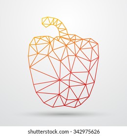 Abstract polygonal yellow - red pepper. Geometric triangle design. Colorfuul line vector illustration