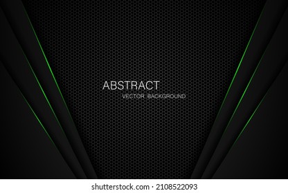 Abstract polyhedron with green glowing lines and free space for design. modern technology innovation concept background
