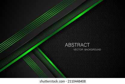 Abstract polyhedron with green glowing lines and free space for design. modern technology innovation concept background
