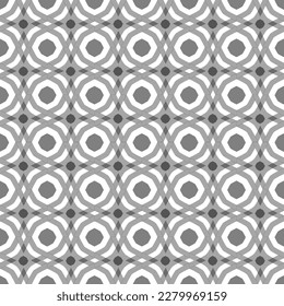Abstract polyhedron seamless pattern. Transparency grey geometry circle elements on white background