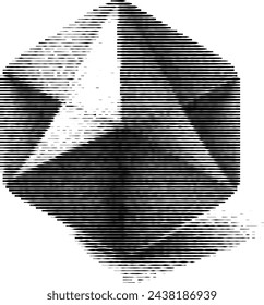 Abstract polyhedron shape in striped lines texture.