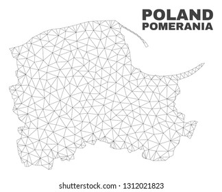 Abstract Pomeranian Voivodeship map isolated on a white background. Triangular mesh model in black color of Pomeranian Voivodeship map.