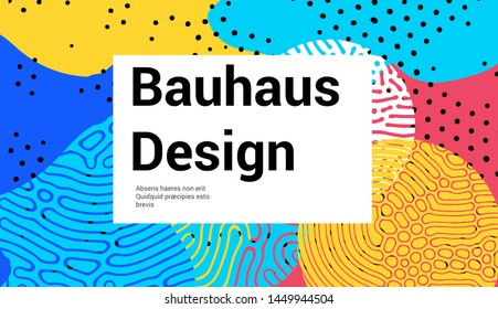 Abstract pop art color background with bright yellow, red and blue paint splash. Vector overlay pattern with black and white geometric forms with line and dots in trendy neo bauhaus memphis style.