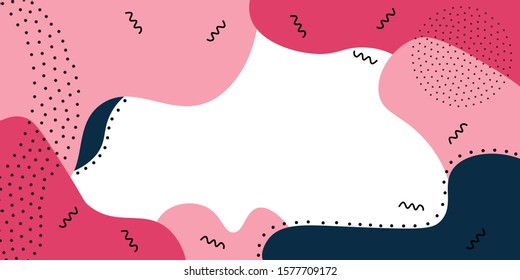 Abstract pop art color paint memphis background design with liquid shapes with copy space for text or picture. Geometric design with dots of trendy Memphis 80s-90s style. Vector stock illustration.