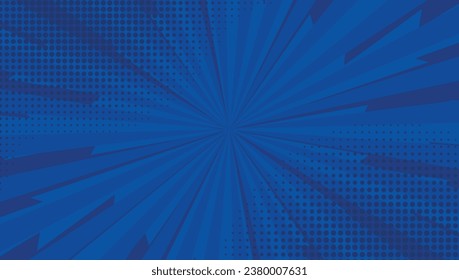 abstract pop art comic blue background with rays and dot halftone