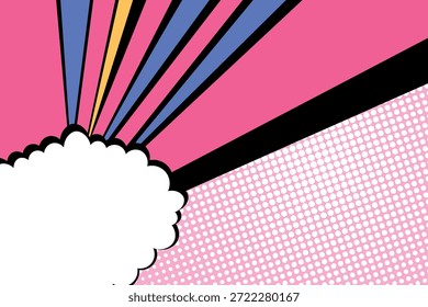 Abstrakte Pop Art Comic-Stil Konzept. Farbige Polka-Punkte Layout Retro-Hintergrund. Cartoon modernes Rastermuster. Leeres Design für Poster, Karte, Verkaufsbanner.