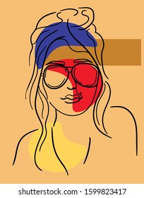 Abstract, pop art, continuous line , woman beauty, fashion portrait . Concept for print, logo, label , cards 