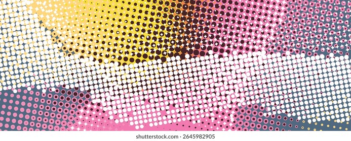 Abstrakte Pop Art kreatives Konzept. Farbige Polka-Punkte Retro-Comics Hintergrund. Cartoon modernes Rastermuster. Design für Poster, Karte, Verkaufs-Banner, leere Blase.