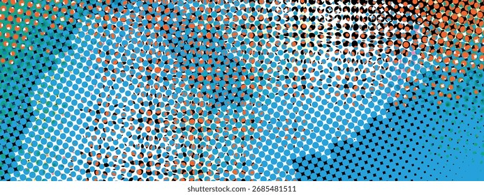 Resumo conceito criativo da pop art. Colorido polka pontos fundo de quadrinhos retro. Desenho animado padrão de meio-tom moderno. Design para pôster, cartão, banner de venda, bolha vazia.