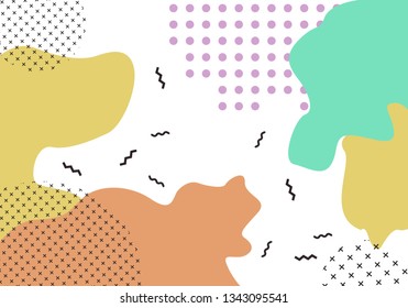 Línea de arte pop abstracta y fondo de patrón de color de puntos. Diseño geométrico de salpicaduras de líquido vectorial con el estilo moderno de Memphis