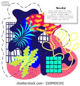 Abstract pop art line and dots color pattern background. Vector liquid splash overlay geometric design with trendy Memphis style