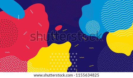 Abstract pop art line and dots color pattern background. Vector liquid splash overlay geometric design with trendy Memphis style