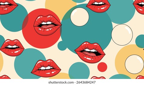 Abstract Pop Art Lips and Circles A Retro Aesthetic Background Illustration Design