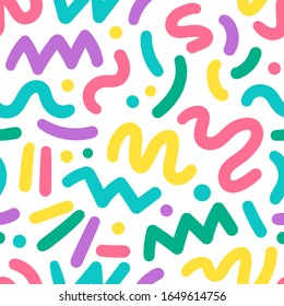 Abstract pop art seamless pattern. Cute background in memphis style. Geometric design of trendy 80s-90s. Creative vector illustration. 