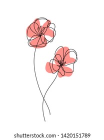 Abstract poppies flowers one line art. Continuous line drawing. Minimalist art style.