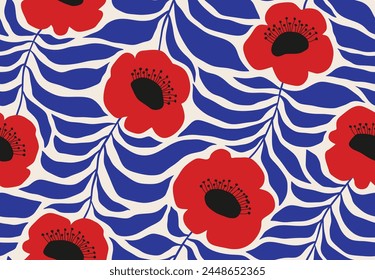 Abstract poppy flower seamless pattern. Flower pattern.