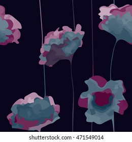 Abstract poppy pattern on black background.