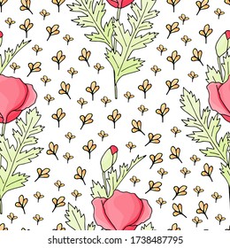 Abstract poppy seamless pattern for textile design. Floral seamless vector pattern. Graphic modern pattern. Vector illustration background. Vector design print template. Seamless vector texture