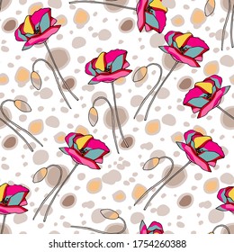Abstract poppy seamless pattern for textile design. Floral seamless vector pattern. Graphic modern pattern. Vector illustration background. Vector design print template. Seamless vector texture