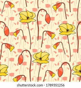 Abstract poppy seamless pattern for textile design. Floral seamless vector pattern. Graphic modern pattern. Vector illustration background. Vector design print template. Seamless vector texture