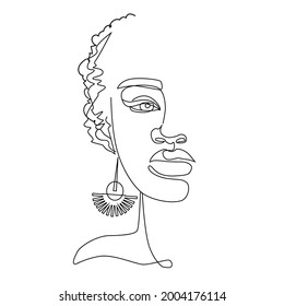 Abstract portrait of african american woman. One line vector illustration female. Minimalist modern fashion trend