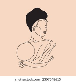 Abstract portrait of an African woman in minimalistic modern line art style.Vector illustration