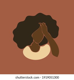 Abstract portrait african woman unhappy touching forehead with hand dark colors depression and sadness. Afro black skin girl, Vector illustration contemporary art flat design 