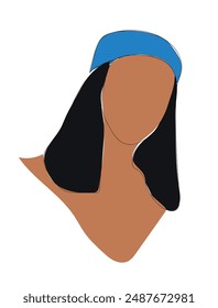 Abstract portrait of beautiful African American woman in line art style. 