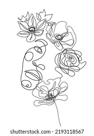 Abstract portrait with beautiful African woman's face and flowers in line art style vector. Woman's face in one line art style vector. Elegant female portrait for prints, posters, printable home decor