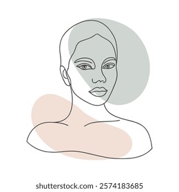 Abstract portrait of a beautiful female face. Line art. Hand drawn illustration in a minimalist style