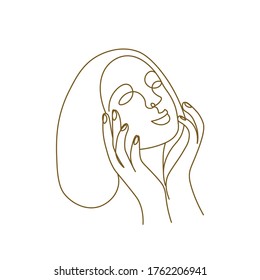 Abstract portrait of a beautiful girl. Сoncept for spa salon, eco cosmetics vector icons in sketch style. Line style. Isolated on white background.