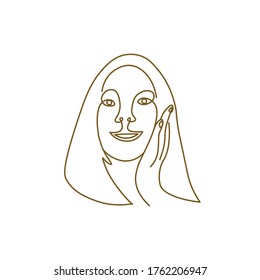 Abstract portrait of a beautiful girl. Сoncept for spa salon, eco cosmetics vector icons in sketch style. Line style. Isolated on white background.