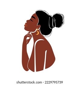 Abstract portrait of a black woman in profile. Contemporary African american female face. Vector illustration in flat style