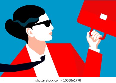 Abstract portrait of business woman holding briefcase. Vector illustration