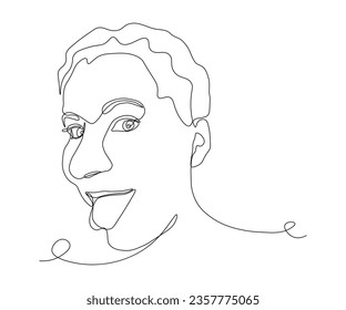 abstract Portrait of a cheerful man, a joker with His Tongue Sticking Out Continuous One Line Drawing