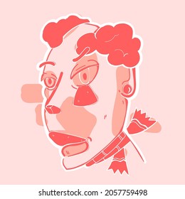 Abstract portrait of clown in red monochrome