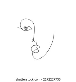 Retrato abstracto, dibujo de línea continua, cara de la niña es una sola línea en un fondo blanco, ilustración vectorial. Tatuaje, impresión y diseño de logotipo para un spa o salón de belleza.