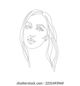 Abstract portrait, continuous line drawing, face of the girl is a single line on a white background, vector illustration. Tattoo, print and logo design for a spa or beauty salon.