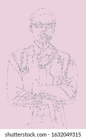 Abstract portrait of a doctor using colored dots of varying sizes