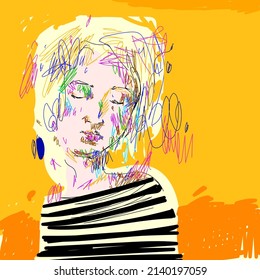 Abstract portrait face, a man,a woman, line drawing vector illustration.