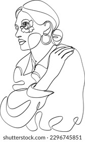Abstract portrait of a female face. Minimalist sketch with one line. A continuous line of art. Black and white minimal vector illustration for cosmetics, beauty salon. Poster, tee print, wall art.